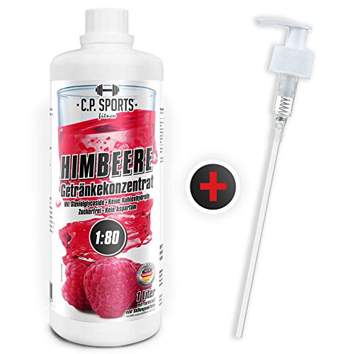 C.P. Sports Getränkesirup für Mineraldrink I Sirup zuckerfrei für Vital-Drink HIMBEERE mit Vitaminen I Getränkekonzentrat zum Mischen mit Wasser für Sport-Getränk I 1 Liter + Pumpspender von C.P.Sports