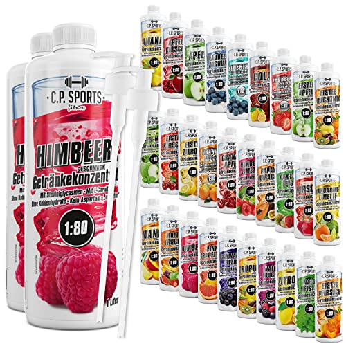 C.P. Sports Getränkesirup für Mineraldrink I Sirup zuckerfrei für Vital-Drink HIMBEERE mit Vitaminen I Getränkekonzentrat zum Mischen mit Wasser für Sport-Getränk I 2 Liter + 2 Pumpspender von C.P.Sports