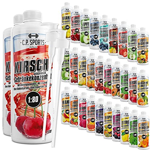 C.P. Sports Getränkesirup für Mineraldrink I Sirup zuckerfrei für Vital-Drink KIRSCHE mit Vitaminen I Getränkekonzentrat zum Mischen mit Wasser für Sport-Getränk I 2 Liter + 2 Pumpspender von C.P.Sports