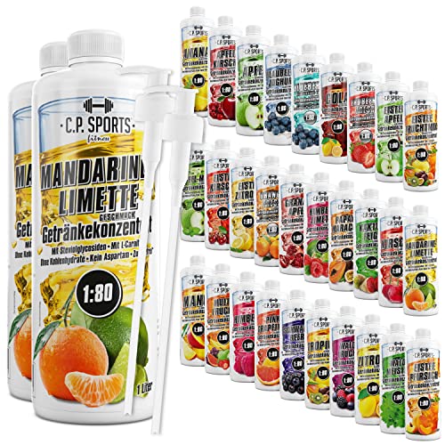 C.P. Sports Getränkesirup für Mineraldrink I Sirup zuckerfrei für Vital-Drink MANDARINE-LEMON mit Vitaminen I Getränkekonzentrat zum Mischen mit Wasser für Sport-Getränk I 2 Liter + 2 Pumpspender von C.P.Sports