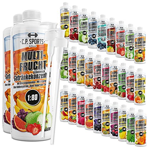 C.P. Sports Getränkesirup für Mineraldrink I Sirup zuckerfrei für Vital-Drink MULTIFRUCHT mit Vitaminen I Getränkekonzentrat zum Mischen mit Wasser für Sport-Getränk I 2 Liter + 2 Pumpspender von C.P.Sports