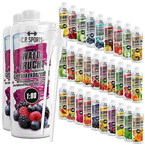 C.P. Sports Getränkesirup für Mineraldrink I Sirup zuckerfrei für Vital-Drink WALDFRUCHT mit Vitaminen I Getränkekonzentrat zum Mischen mit Wasser für Sport-Getränk I 2 Liter + 2 Pumpspender von C.P.Sports