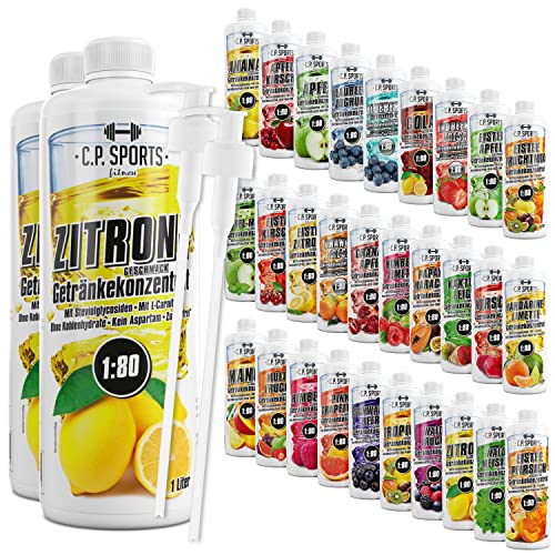 C.P. Sports Getränkesirup für Mineraldrink I Sirup zuckerfrei für Vital-Drink ZITRONE mit Vitaminen I Getränkekonzentrat zum Mischen mit Wasser für Sport-Getränk I 2 Liter + 2 Pumpspender von C.P.Sports