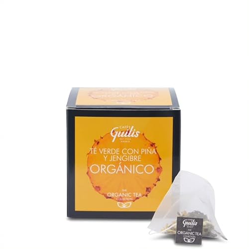 CAFES GUILIS DESDE 1928 AMANTES DEL CAFE Bio-Grüntee mit Ananas und Ingwer in Blattbox 15 Pyramiden - Pack 4 von CAFES GUILIS DESDE 1928 AMANTES DEL CAFE