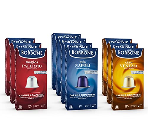 Caffè Borbone Verkostung Kit, 100 Aluminium-Kapseln: 40 Mia Napoli, 30 Ciao Venezia, 30 Magica Palermo, (10 x 10 Stück) – Kompatibel mit Kaffeemaschinen für den Hausgebrauch der Marke Nespresso®* von CAFFÈ BORBONE