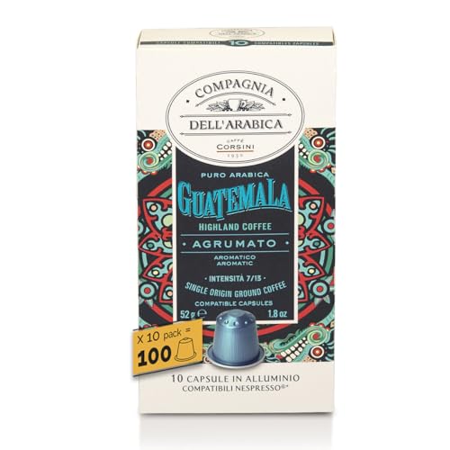 Caffè Corsini - Guatemala 100 Nespresso Kompatible Kapseln, 100% Arabica Kaffee, Intensität 7/13, 10 Schachteln mit 10 Kapseln, 520g von CAFFÈ CORSINI 1950