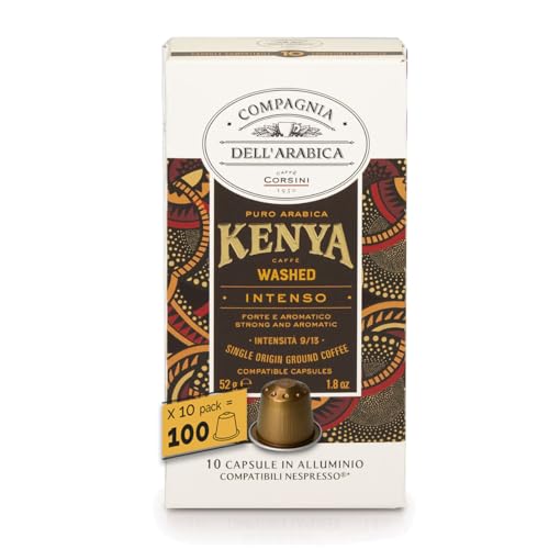 Caffè Corsini - Kenia 100 Nespresso Kompatible Kapseln, 100% Arabica Kaffee, Intensität 9/13, 10 Schachteln mit 10 Kapseln, 520g von CAFFÈ CORSINI 1950