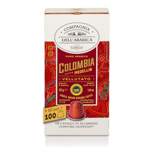 Caffè Corsini - Kolumbien 100 Kompatible Nespresso-Kapseln, 100% Arabica Kaffee, Intensität 7/13, 10 Boxen mit 10 Kapseln, 520g von CAFFÈ CORSINI 1950