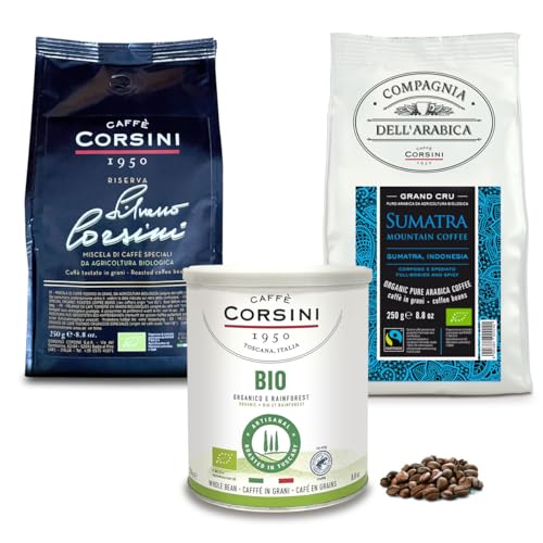 Caffè Corsini - Set Bio-Kaffeebohnen Harmonie der Aromen, Fairtrade, Umweltfreundlich, 3x250g, Gesamt 750g von CAFFÈ CORSINI 1950