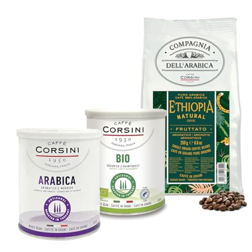 Caffè Corsini - Set Kaffeebohnen Aromatisch Bio & Fruchtige Aromen, Nachhaltig, 3x250g, Gesamt 750g von CAFFÈ CORSINI 1950