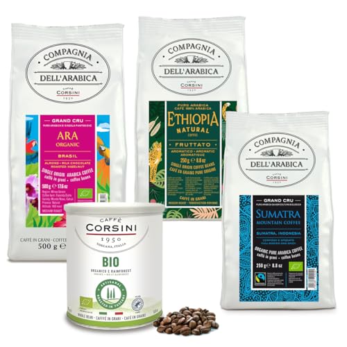 Caffè Corsini - Set Kaffeebohnen Aromatisch Degustationskit Bio & Fairtrade, Erlesen, Nachhaltig, 3x250g + 500g, Gesamt 1,25 kg von CAFFÈ CORSINI 1950