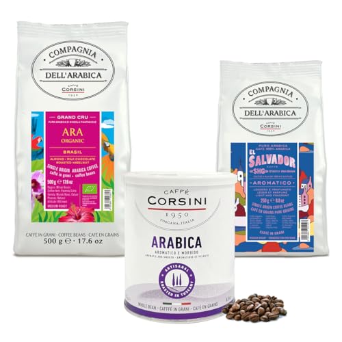 Caffè Corsini - Set Kaffeebohnen Ausgewogenes Geschmackssymphonie, 100% Arabica, 500g + 2x250g Gesamt 1Kg von CAFFÈ CORSINI 1950