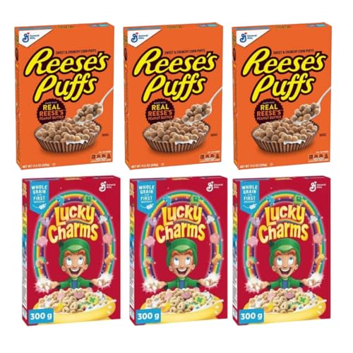 · CANDYBOX · Frühstücksflocken Reese's Puffs mit Hershey's, Reese's und Lucky Charms mit Marshmallows - Frühstücksmüsli - Frühstücks-Cerealien - Crunchy Knusper Flakes - 1878 Gramm 3 Stück von · CANDYBOX ·