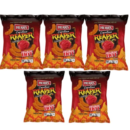 · CANDYBOX · Herr's Reaper Cheese - Extrem Scharfe Chips - Maischips mit einer Scharfen Chilisorte - Partyessen - Zwischenmahlzeit - 140 Gramm 5 Stück von · CANDYBOX ·