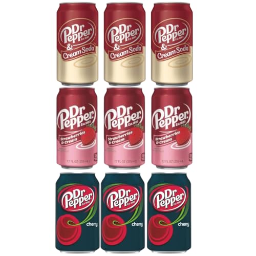 · CANDYBOX · Kohlensäurehaltiges Getränk Dr Pepper - Amerikanische Süßigkeiten - Erfrischungsgetränk - Getränke Dosen - Geschmack Mix Cream Soda, Strawberries Cream, Cherry - 3195ml 3 Stück von · CANDYBOX ·