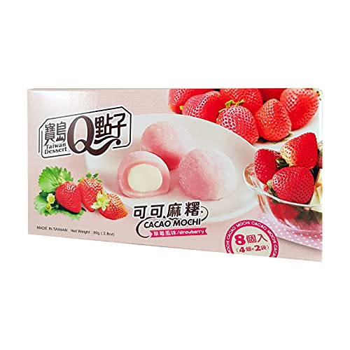 · CANDYBOX · Kakao-Erdbeer-Mochi-Kuchen nach Japanischer Art - Asiatische Süßigkeiten - Süße Reisbällchen mit Erdbeergeschmack und Sahnefüllung - 80 g von TAIWAN MOCHI