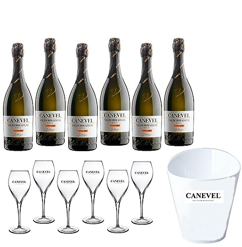 CANEVEL VALDOBBIADENE EXTRA DRY DOCG SETAGE 75 CL 6 FLASCHEN MIT GLAS KIT UND EIMER von CANEVEL