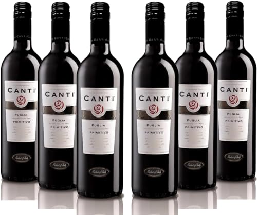 Canti - Italienischer Primitivo I.G.T. 12,5%, trockener Rotwein, Geschenkpackung, süßer und runder Geschmack mit Noten von roten blumen, 6x750 ml von CANTI