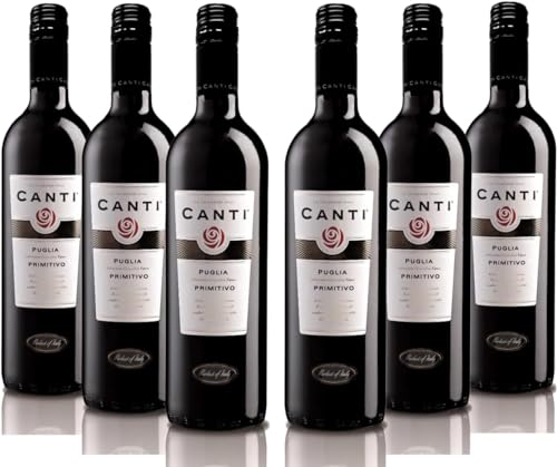 Canti - Italienischer Primitivo I.G.T. 12,5%, trockener Rotwein, Geschenkpackung, süÃŸer und runder Geschmack mit Noten von roten blumen, 6x750 ml von CANTI