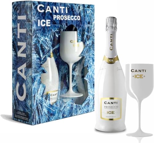 Canti - Sekt D.O.C. ICE, halbtrockener Eiswein 11%, Geschenkpackung mit gläsern, italienische Glera-Traube aus Veneto, knackiger und fruchtiger Geschmack, 1x750 ml von CANTI