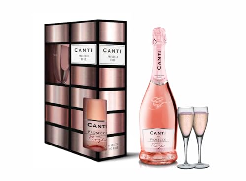 Canti - Prosecco D.O.C. Millesimato, Rosé sekt extra Trocken 11%, Geschenkpackung mit zwei gläsern, italienische Glera und Pinot Noir Rebsorten aus Veneto, frischer und süßer Geschmack, 1x750 ml von CANTI