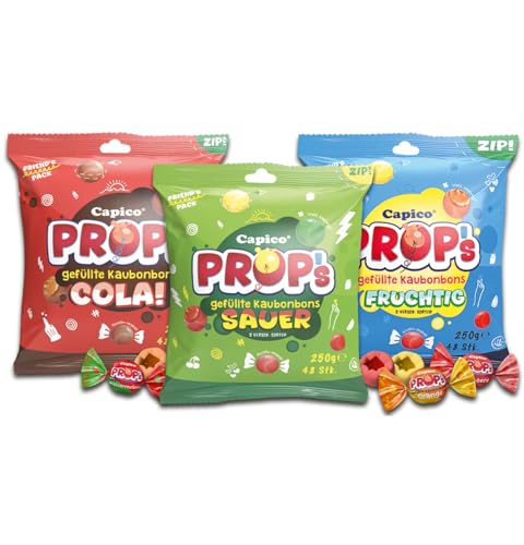 Capico Prop's Mix - gefüllte Kaubonbons in den Sorten fruchtig, sauer und Cola (3x250g) von CAPICO