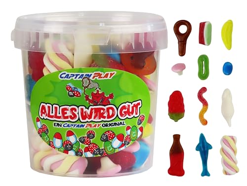 Alles wird gut Süßigkeiten Box, CAPTAIN PLAY Süßigkeiten Geschenk mit 500g Fruchtgummi und Kaubonbons, charmante Geschenkidee für jeden Anlass von CAPTAIN PLAY