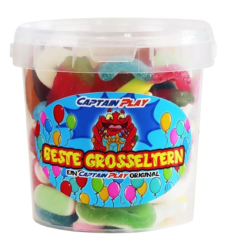 CAPTAIN PLAY Beste Großeltern Süßigkeiten-Mix, Großeltern Geschenk mit 500g Fruchtgummi und Kaubonbons, charmantes Oma und Opa Geschenke von CAPTAIN PLAY