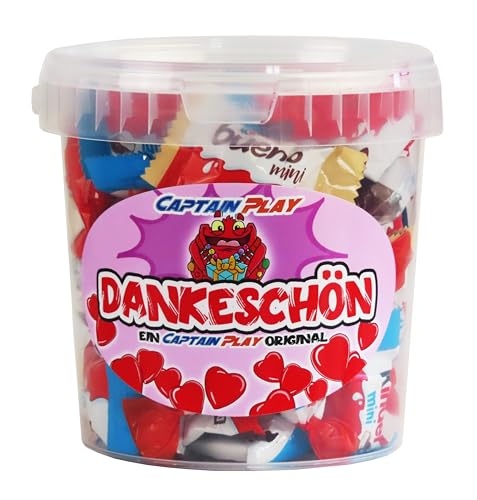 CAPTAIN PLAY Dankeschön Geschenk Süssigkeiten Box, Schokoladen Geschenk mit 315g Ferrero Kinder Spezialitäten, charmante Geschenkidee für jeden Anlass von CAPTAIN PLAY