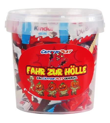 CAPTAIN PLAY Fahr zur Hölle Süßigkeiten-Mix, Schokolade Geschenk für echte Kollegen, Freunde und Verwandte mit 315g Ferrero Kinder Spezialitäten, charmante Geschenkidee für unnötige Anlässe von CAPTAIN PLAY