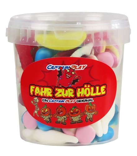 CAPTAIN PLAY Fahr zur Hölle Süßigkeiten-Mix, Süßigkeiten Geschenk für echte Freunde, Kollegen und Verwandte mit 500g Fruchtgummi und Kaubonbons, charmante Geschenkidee für unnötige Anlässe von CAPTAIN PLAY