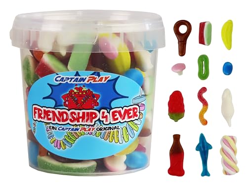 CAPTAIN PLAY Friendship 4 Ever Süßigkeiten-Mix, Süßigkeiten Geschenk für Bestie mit 500g Fruchtgummi und Kaubonbons, charmante Geschenkidee für jeden Anlass von CAPTAIN PLAY