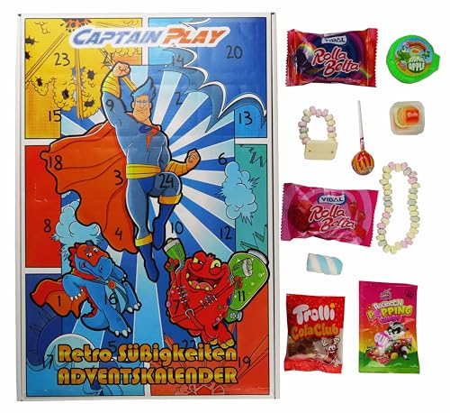 CAPTAIN PLAY Retro Süßigkeiten Adventskalender 2024, Weihnachtskalender mit Süßigkeiten, 348g Retro Adventskalender Süßigkeiten von CAPTAIN PLAY