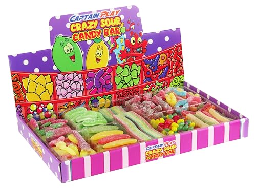 CAPTAIN PLAY Saure Süßigkeiten Box, 1,2kg saure Süßigkeiten in Candy Bar, ideal für Kindergeburtstag mit bis zu 6 Kindern von CAPTAIN PLAY