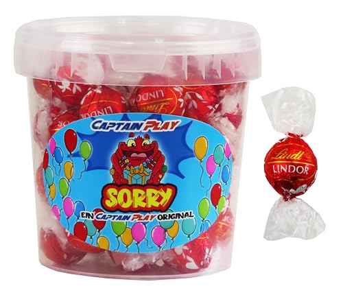 CAPTAIN PLAY Sorry Pralinen Geschenk, Schokolade Geschenk mit 40 Lindt LINDOR Kugeln in Einzelvrpackung, charmante Lösung nach einem Fehltritt von CAPTAIN PLAY