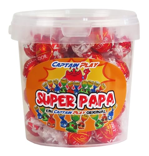 CAPTAIN PLAY Super Papa Pralinen, tolles Schokolade Geschenk für Väter mit 40 Lindt LINDOR Pralinen einzeln verpackt, charmante Geschenkidee zum Vatertag von CAPTAIN PLAY