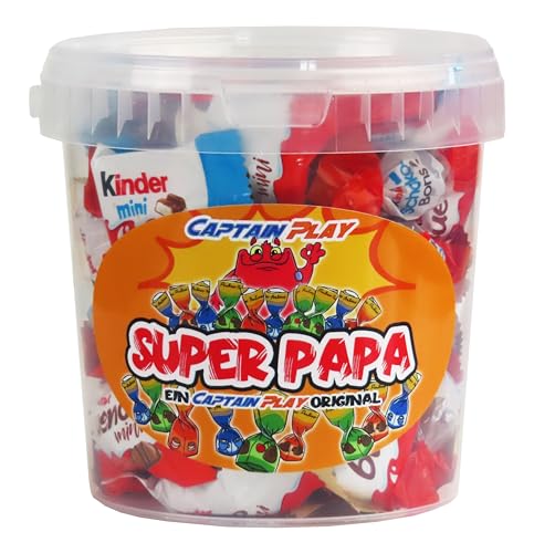 CAPTAIN PLAY Super Papa Süßigkeiten-Mischung, tolles Schokolade Geschenk für Väter mit 315g Kinder Schoko Bons, Kinder Schokolade Mini und Kinder Bueno Mini, charmante Geschenkidee zum Vatertag von CAPTAIN PLAY