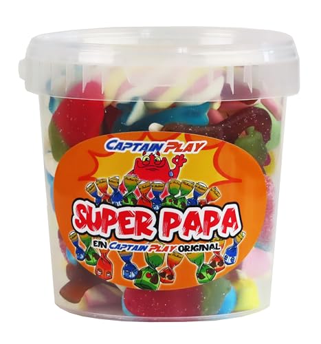 CAPTAIN PLAY Super Papa Süßigkeiten-Mix, tolles Süßigkeiten Geschenk für Väter mit 500g Fruchtgummi, Kaubonbons und Marshmallows, charmante Geschenkidee zum Vatertag von CAPTAIN PLAY