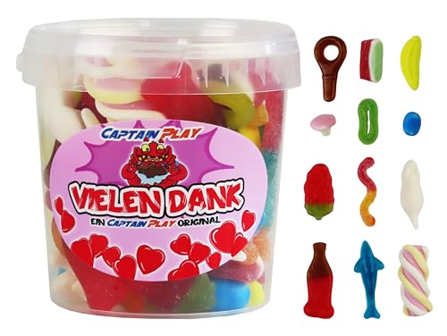 CAPTAIN PLAY Vielen Dank Geschenk, 500g ausgefallene Vielen Dank Süßigkeiten Box mit Fruchtgummi und Kaubonbons, liebevolle Geschenkidee von CAPTAIN PLAY