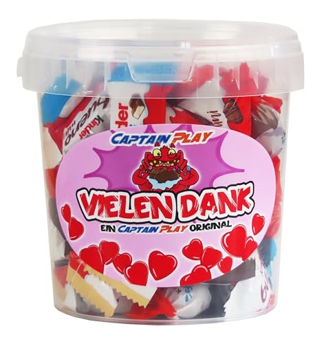 CAPTAIN PLAY Vielen Dank Geschenk, Schokolade Geschenk mit Kinder Bueno Mini und Kinder Schokolade - 315g Vielen Dank Süßigkeiten Box - liebevolle Geschenkidee von CAPTAIN PLAY