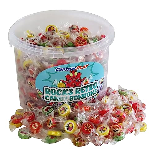 Party Bucket mit Rocks Retro Candy Bonbons in Einzelverpackung, 1er Pack (1 x 1,5 kg) von CAPTAIN PLAY