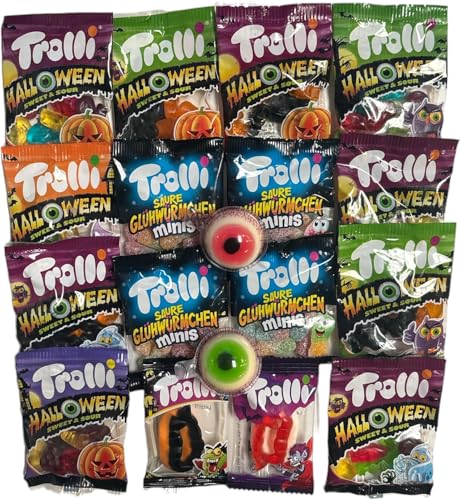 Trolli Halloween Süßigkeiten, 18 Teile einzeln verpackt, Sparpack mit 4 Sorten, 350g Trolli Süßigkeiten Box von CAPTAIN PLAY