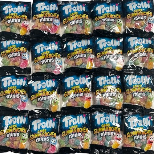 Trolli Saure Glühwürmchen Sparpack mit 20 Mini Beutelchen, Trolli Saure Glühwürmchen einzeln verpackt, 400g Trolli Süßigkeiten Box von CAPTAIN PLAY