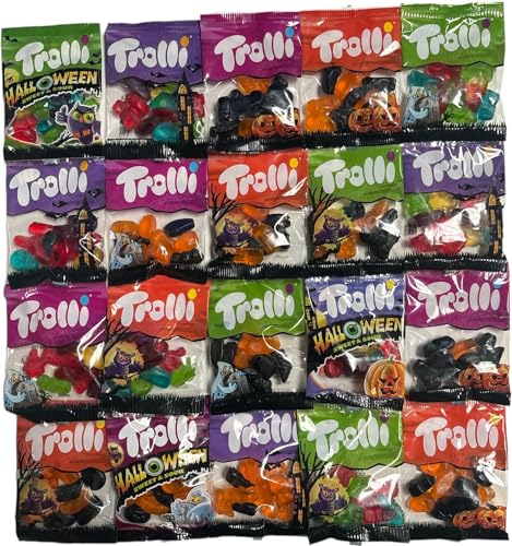 Trolli Halloween Süßigkeiten, Sparpack mit 20 Mini Beutelchen einzeln verpackt, 400g Trolli Süßigkeiten Box von CAPTAIN PLAY