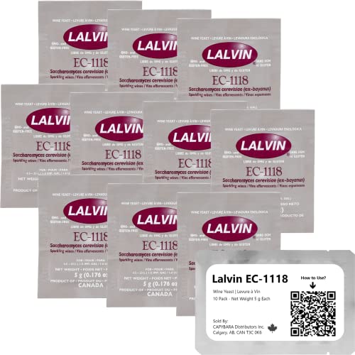 Lalvin EC-1118 Weinhefe (10 Pack) - Champagner-Hefe - Machen Sie Wein Met Apfelwein Kombucha zu Hause - 5 g Beutel - Saccharomyces cerevisiae - Verkauft von CAPYBARA Distributors Inc. von CAPYBARA Distributors Inc.