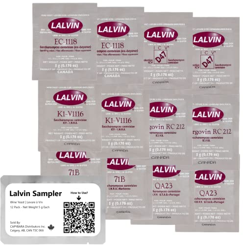 Lalvin Sampler Weinhefe (12 Pack) - Hefe für Met - Machen Sie Wein Met Apfelwein Kombucha zu Hause - 5 g Beutel - Saccharomyces cerevisiae - Verkauft von CAPYBARA Distributors Inc. von CAPYBARA Distributors Inc.