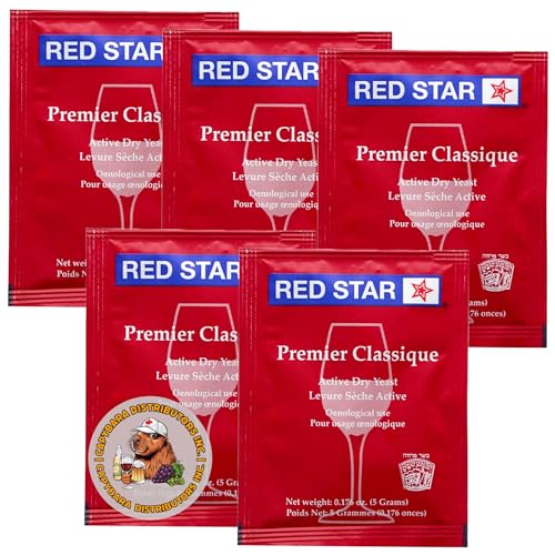 Red Star Premier Classique Weinhefe (5er Pack) - Ideal für die Herstellung von Wein, Cider, Met, Kombucha zu Hause - 5 g Sachets - Saccharomyces cerevisiae - Verkauft von CAPYBARA Distributors Inc. von CAPYBARA Distributors Inc.