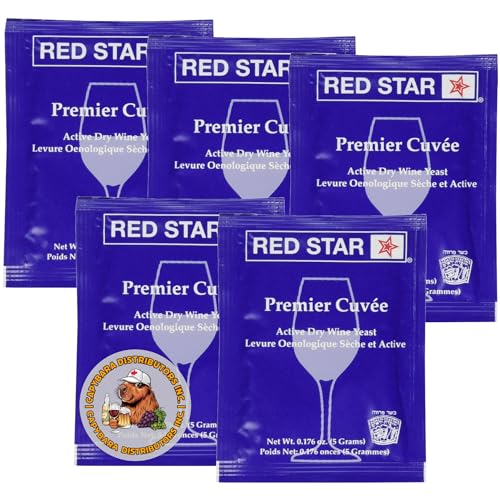 Red Star Premier Cuvée Weinhefe (5er Pack) - Ideal für die Herstellung von Wein, Cider, Met, Kombucha zu Hause - 5 g Sachets - Saccharomyces cerevisiae - Verkauft von CAPYBARA Distributors Inc. von CAPYBARA Distributors Inc.