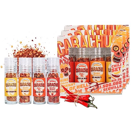 CARACHO Mini Chilimühle im Set, 3er Vorteilspack, Superhot Vol. 2, Geschenkset für Scharfschmecker, voller Geschmack, extra scharf von CARACHO