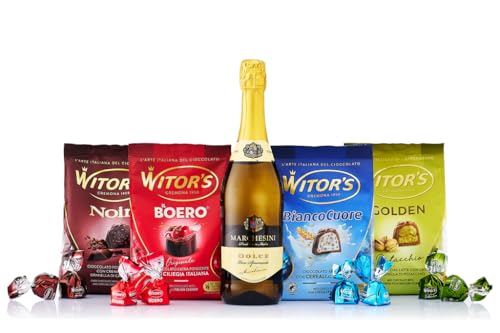 Caravella Fine Food - Geschenkset "Chocolates & Sparkling n°1" - italienischer Spumante Dolce Sekt 750 ml, Auswahl an Milch und Zartbitterschokoladen mit Pistazie, weißer Creme, Kirsche, Kakaocreme von CARAVELLA FINE FOOD